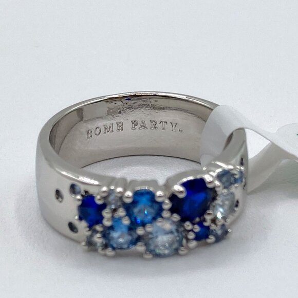 Bomb Party Ring RBP6118 Sparkled Elegance Multi Blue Cubic Zirconia Sz 8 Rhodium - Picture 4 of 6